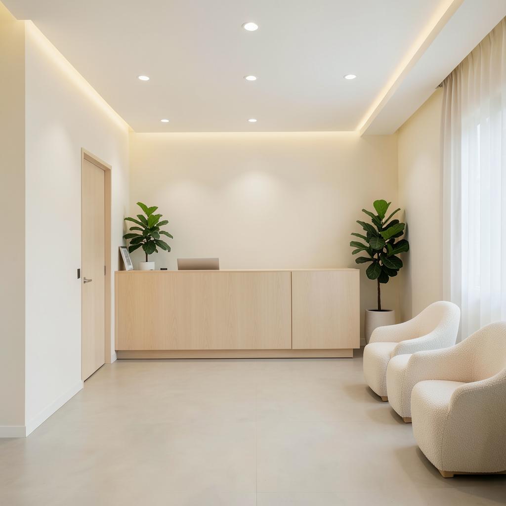 Bright, warm clinic lobby interior